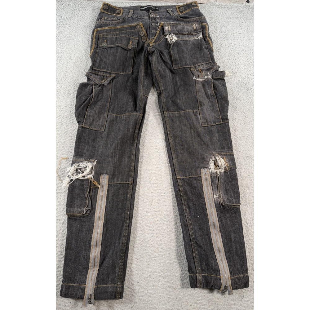 VSCT Jeans2BeFree Cargo Jeans Mens Medium 30x32 Black Patchwork Techwear Grunge